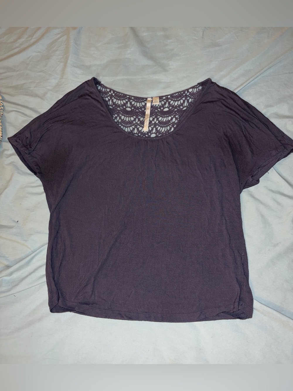LC Lauren Conrad Short Sleeve Top with Crochet Back - Dark Purple